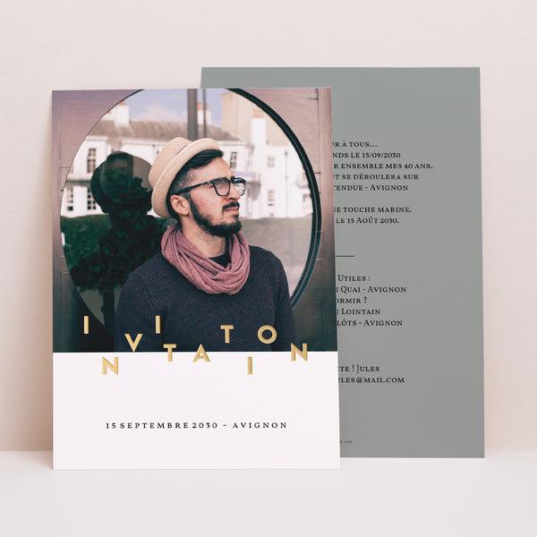 Invitations Anniversaire Adulte Portrait Letter Gold photo