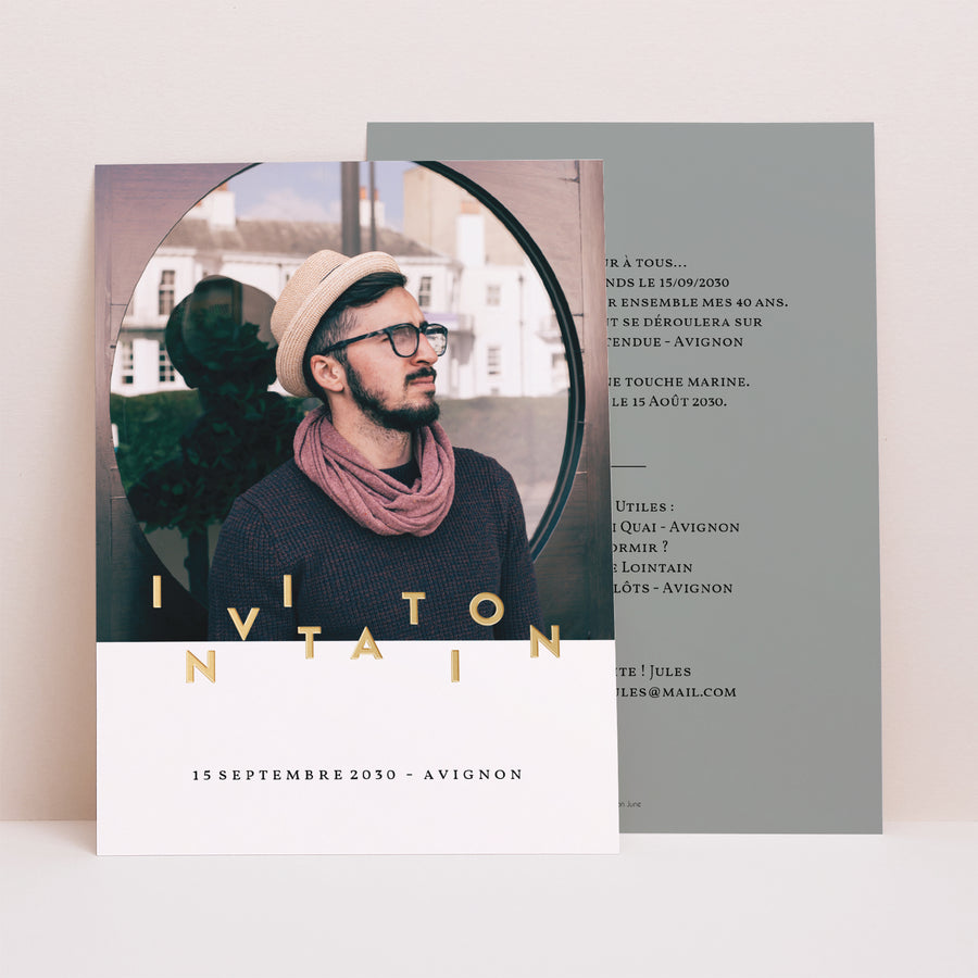 Invitations Anniversaire Adulte Portrait Letter Gold photo