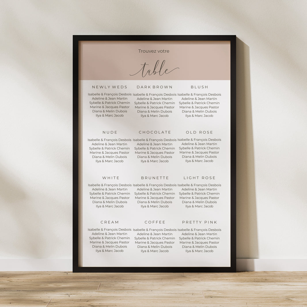 Plan de table Mariage Portrait 60 x 90 cm Nude Chic photo N° 1