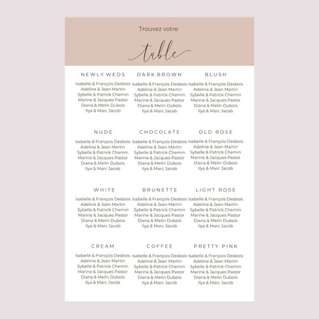 Plan de table Mariage Portrait 60 x 90 cm Nude Chic