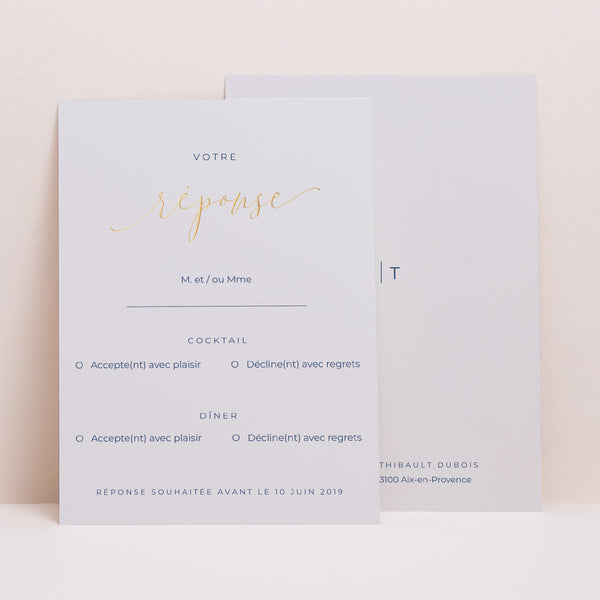 Carton réponse Mariage Portrait Nude & Marine Chic photo
