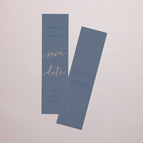 Save the date Mariage Marque-page Nude & Marine Chic photo