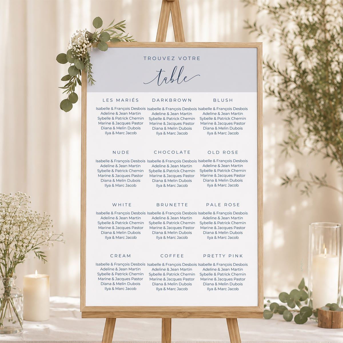 Plan de table Mariage Portrait 60 x 90 cm Nude & Marine Chic photo N° 1