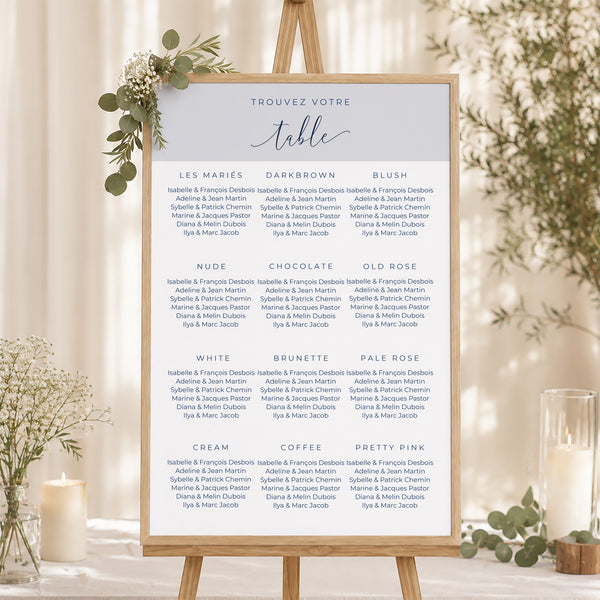 Plan de table Mariage Portrait 60 x 90 cm Nude & Marine Chic photo