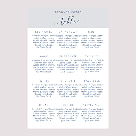 Plan de table Mariage Portrait 60 x 90 cm Nude & Marine Chic