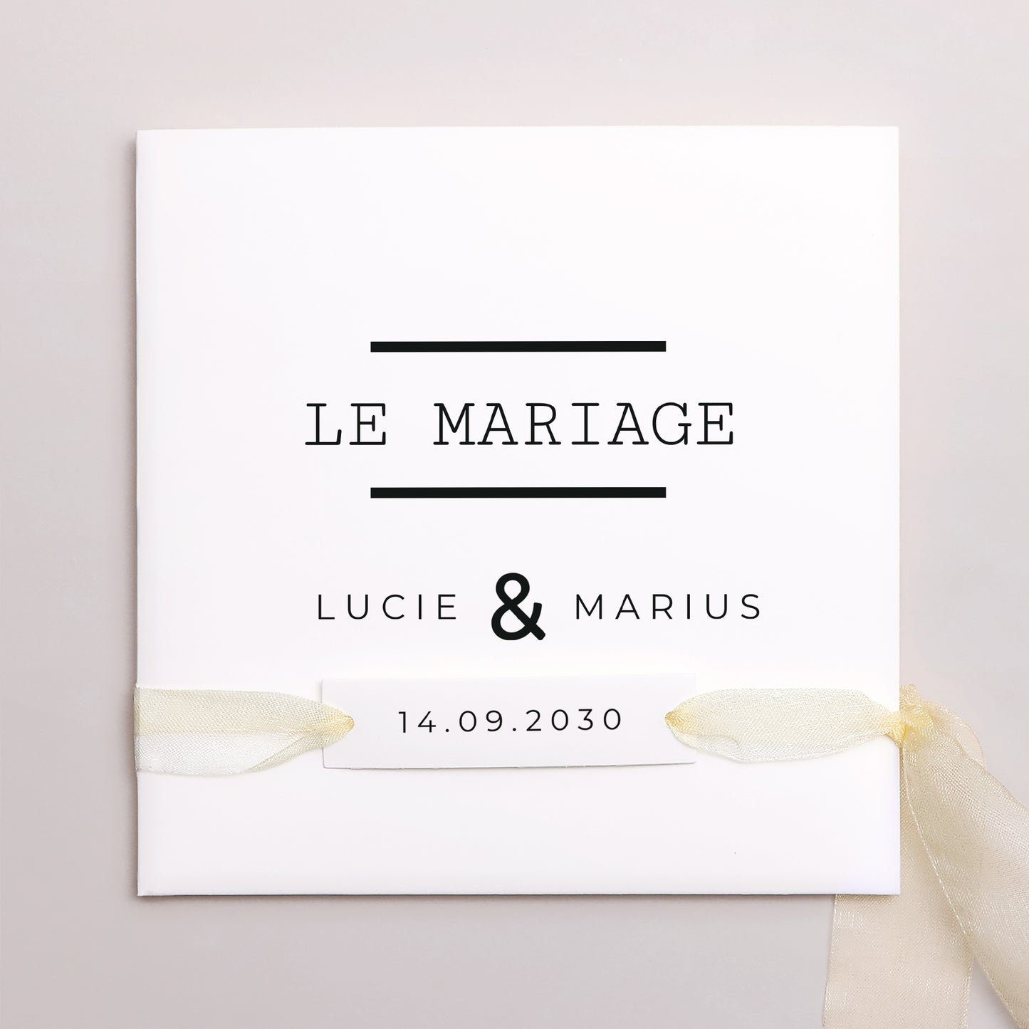 Faire-part Mariage Pochette carrée, 2 cartes, étiquette Cappuccino photo N° 1