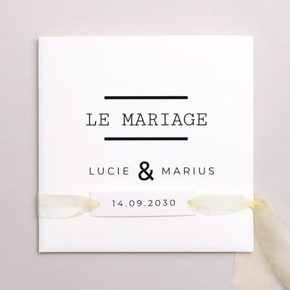 Faire-part Mariage Pochette carrée, 3 cartes, étiquette Cappuccino photo N° 1