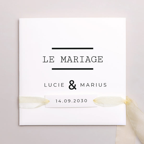 Faire-part Mariage Pochette carrée, 3 cartes, étiquette Cappuccino photo