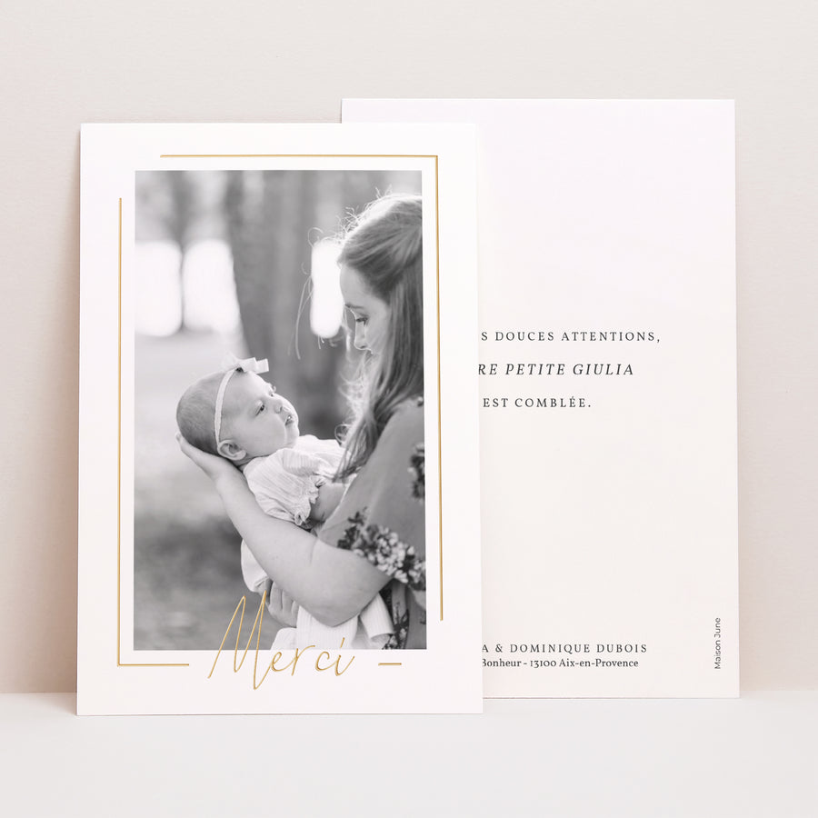 Remerciements Naissance Portrait Baby Girl Gold photo