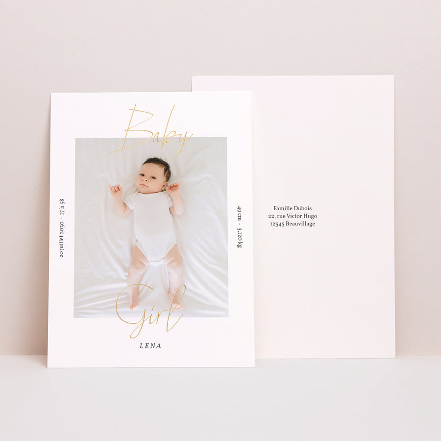 Faire-part Naissance Portrait Baby Girl Gold photo