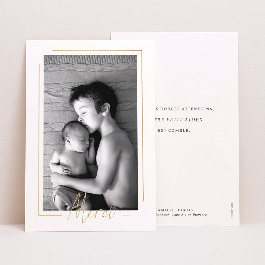 Remerciements Naissance Portrait Baby Boy Gold photo