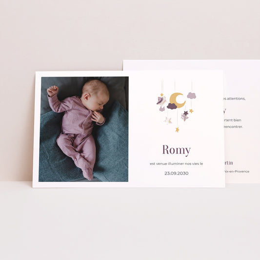 Faire-part Naissance Paysage Mobile violet photo