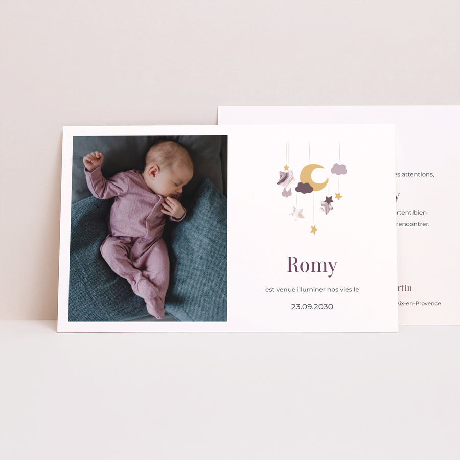 Faire-part Naissance Paysage Mobile violet photo