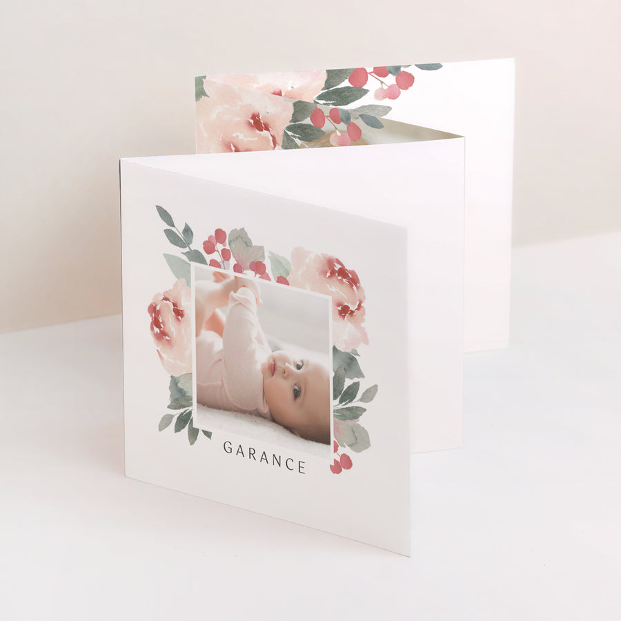 Faire-part Naissance Accordéon Aquarelle Florale photo