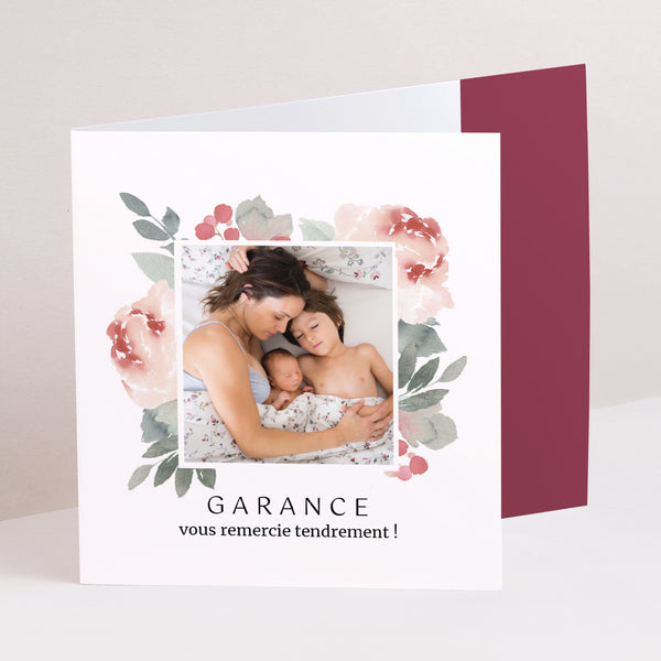 Remerciements Naissance Double volet asymétrique Aquarelle Florale photo