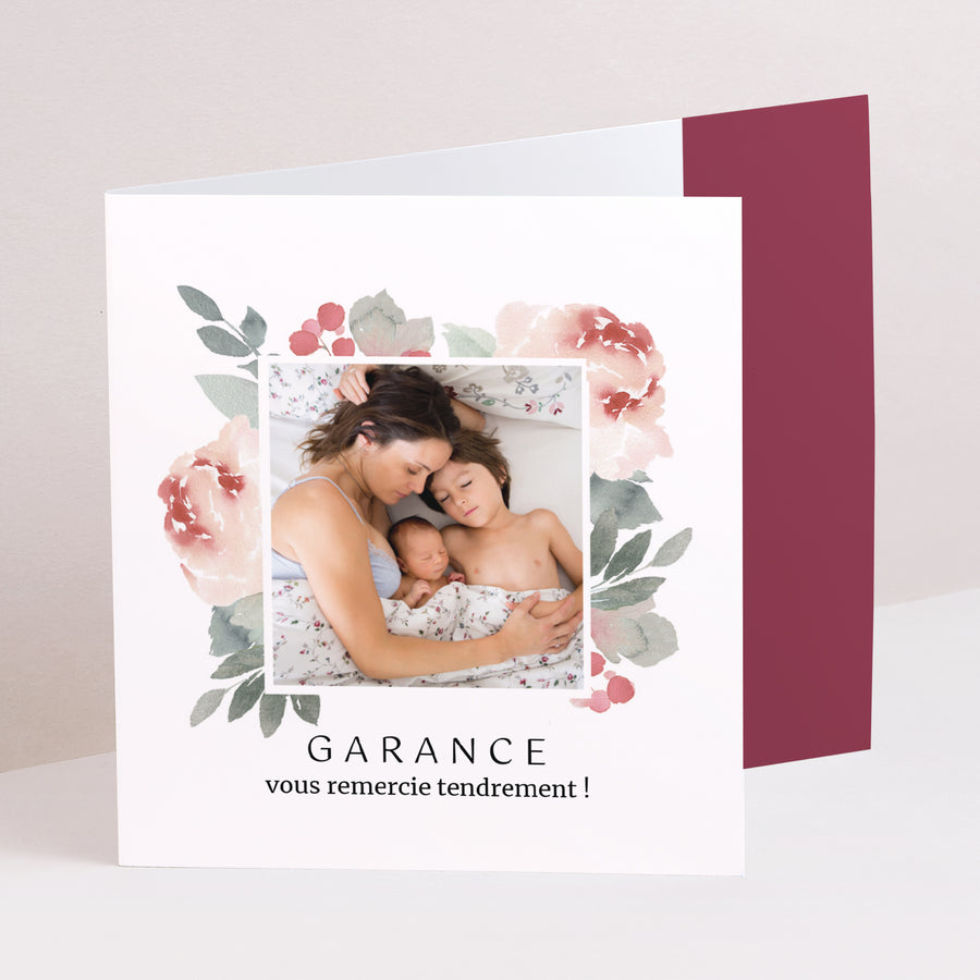 Remerciements Naissance Double volet asymétrique Aquarelle Florale photo