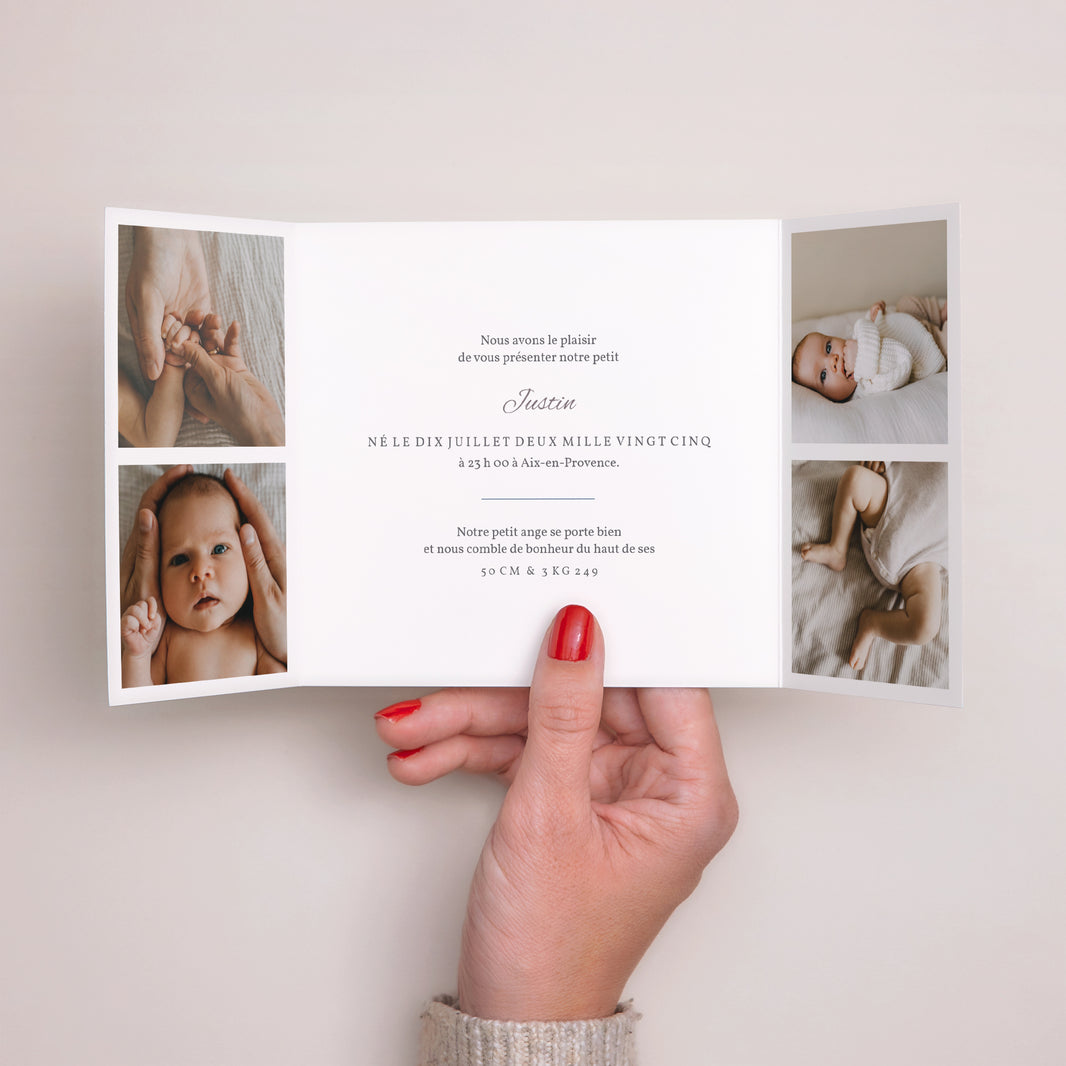 Faire-part Naissance Triptyque ouverture fenêtre HELLO WELCOME photo N° 2