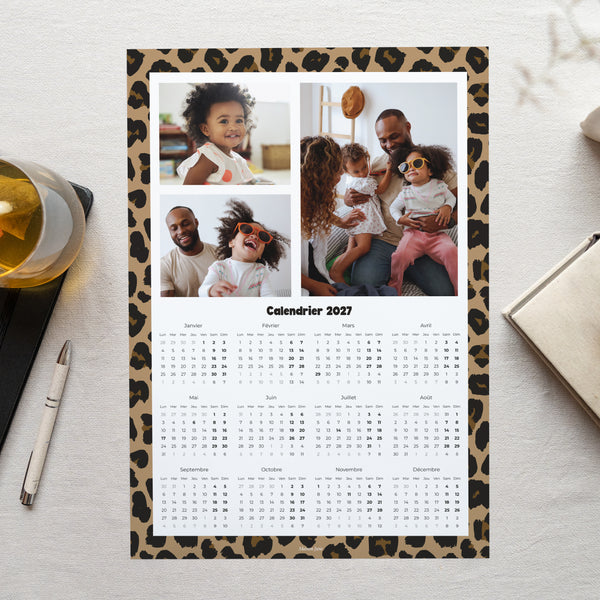 Calendrier Fin d'année Monopage portrait Gradients Tendance Léopard photo