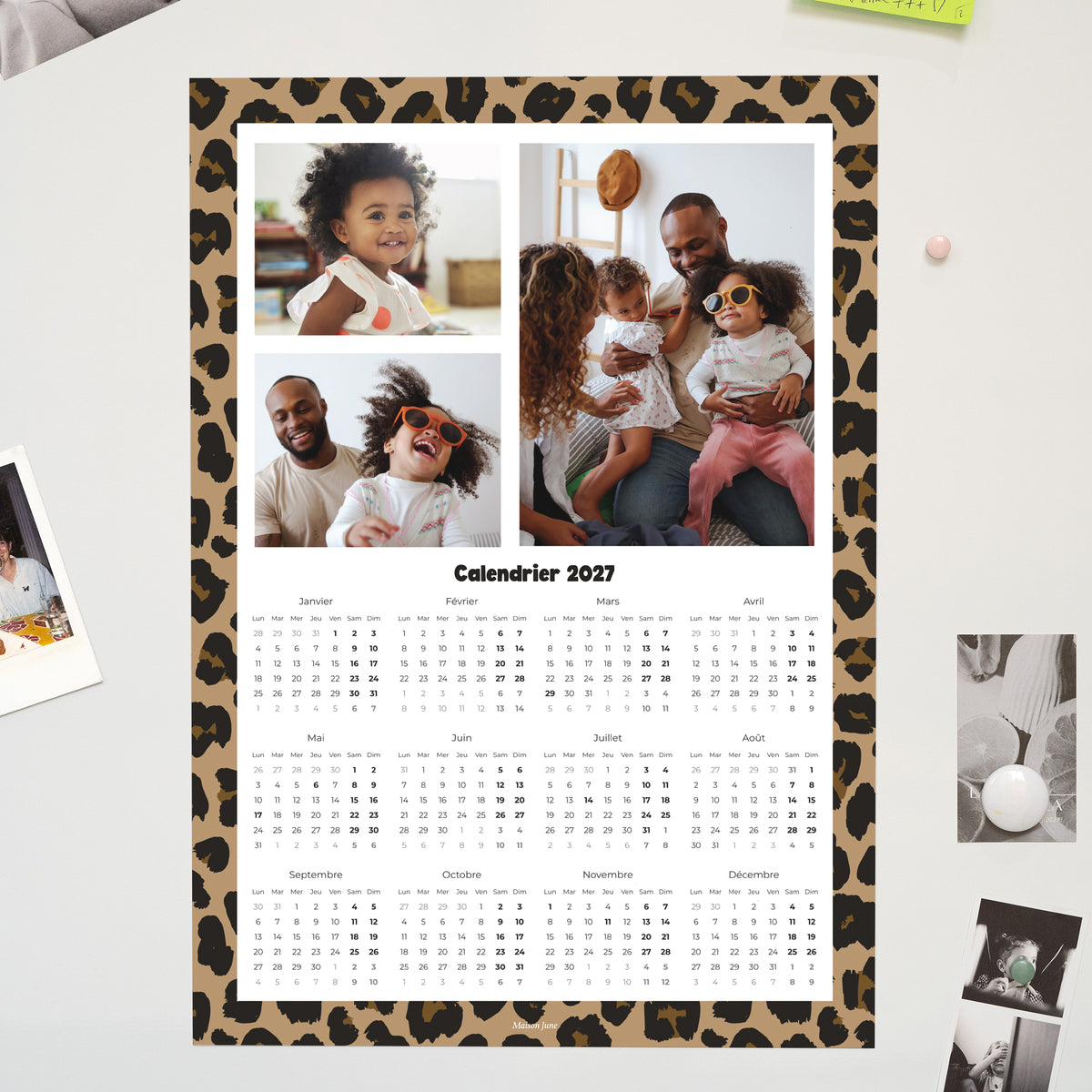 Calendrier Fin d'année Magnétique, monopage portrait Gradients Tendance Léopard photo N° 1