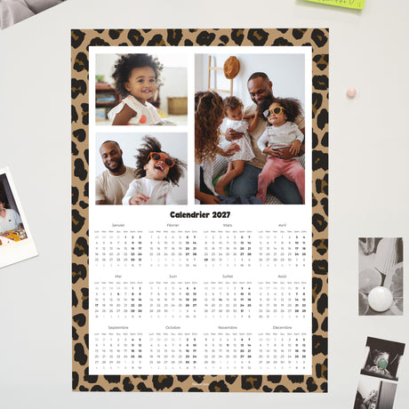 Calendrier Fin d'année Magnétique, monopage portrait Gradients Tendance Léopard