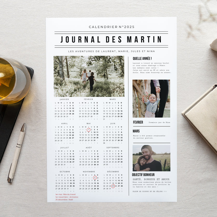 Calendrier Fin d'année Monopage portrait Journal Année photo