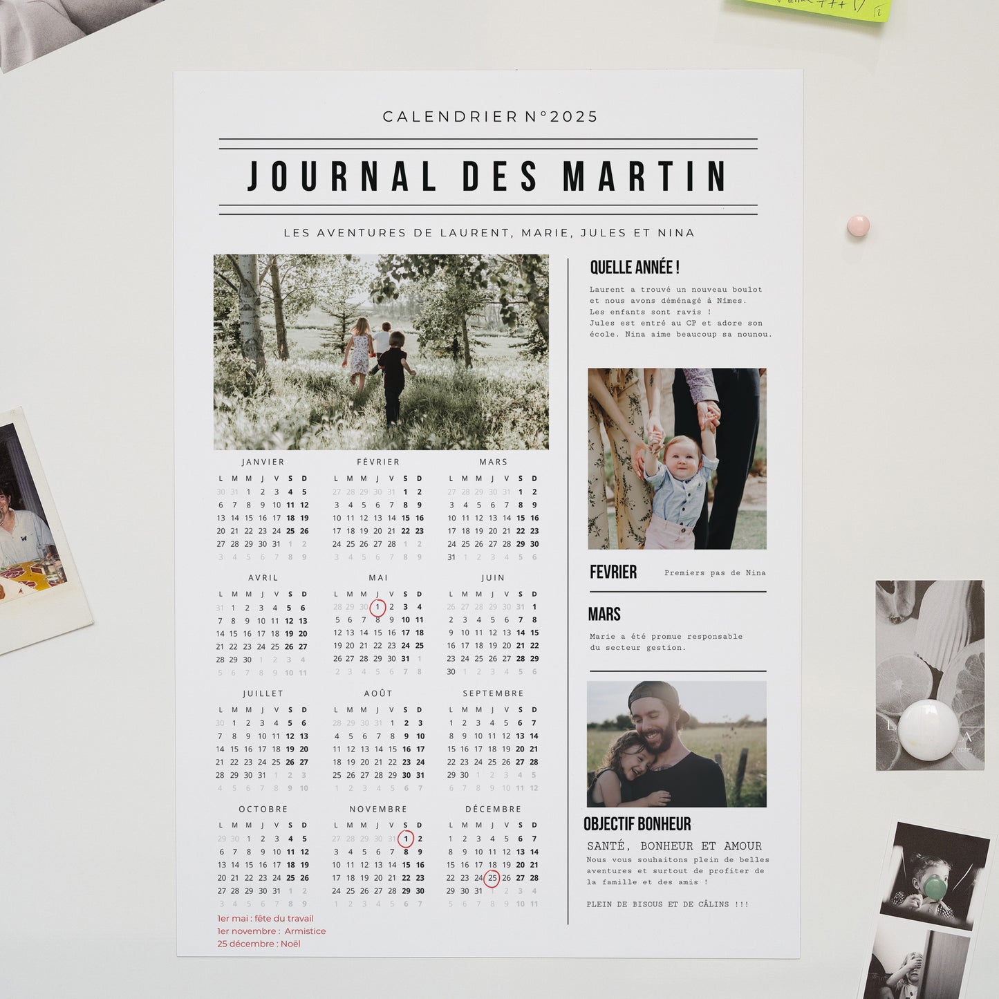 Calendrier Fin d'année Magnétique portrait Journal Année photo N° 1