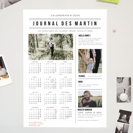Calendrier Fin d'année Magnétique, monopage portrait Journal Année