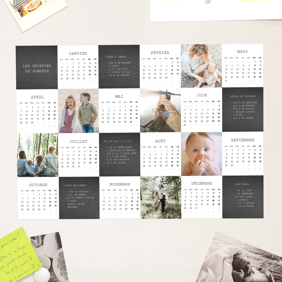 Calendrier Fin d'année Magnétique, monopage paysage Recette du bonheur photo