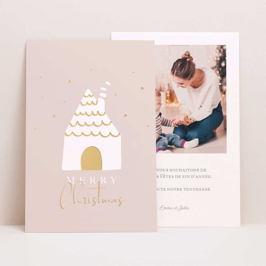 Carte de Noel Fin d'année Portrait Maison enneigée photo