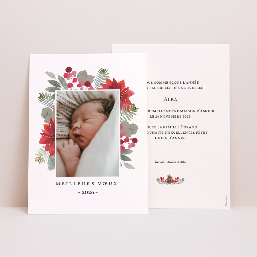 Carte de voeux Fin d'année Portrait Cadre fleuri photo