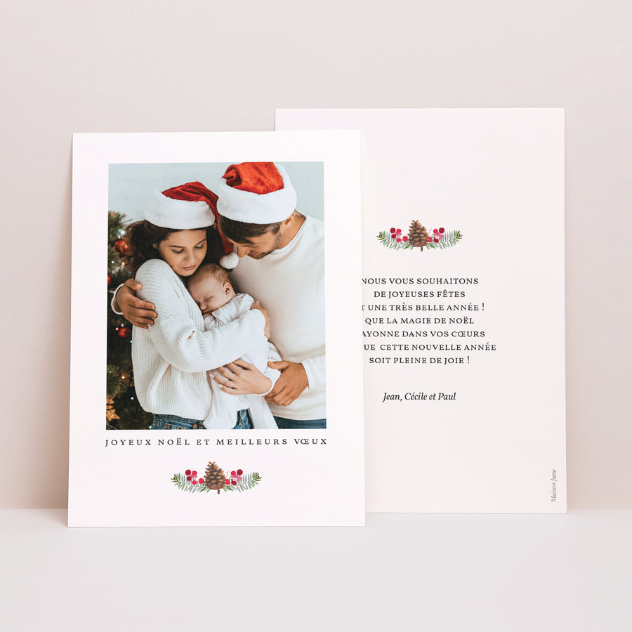Carte de Noel Fin d'année Portrait Pomme de pin photo