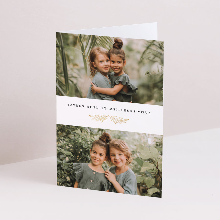 Carte de voeux Fin d'année Double volet portrait Feuillage festif photo