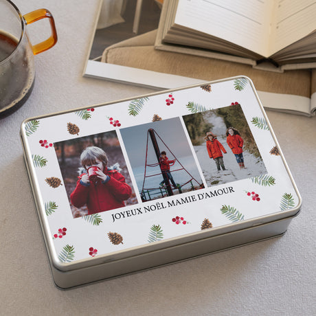Boite métallique Fin d'année Rectangle Photos et forêt