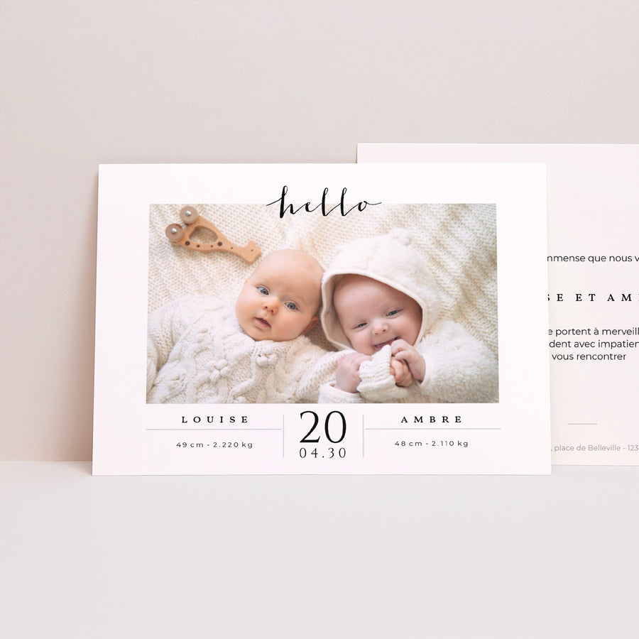 Faire-part Naissance Paysage Hello twins photo