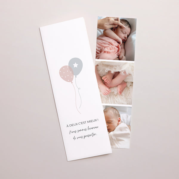 Faire-part Naissance Marque-page photo A deux c'est mieux photo
