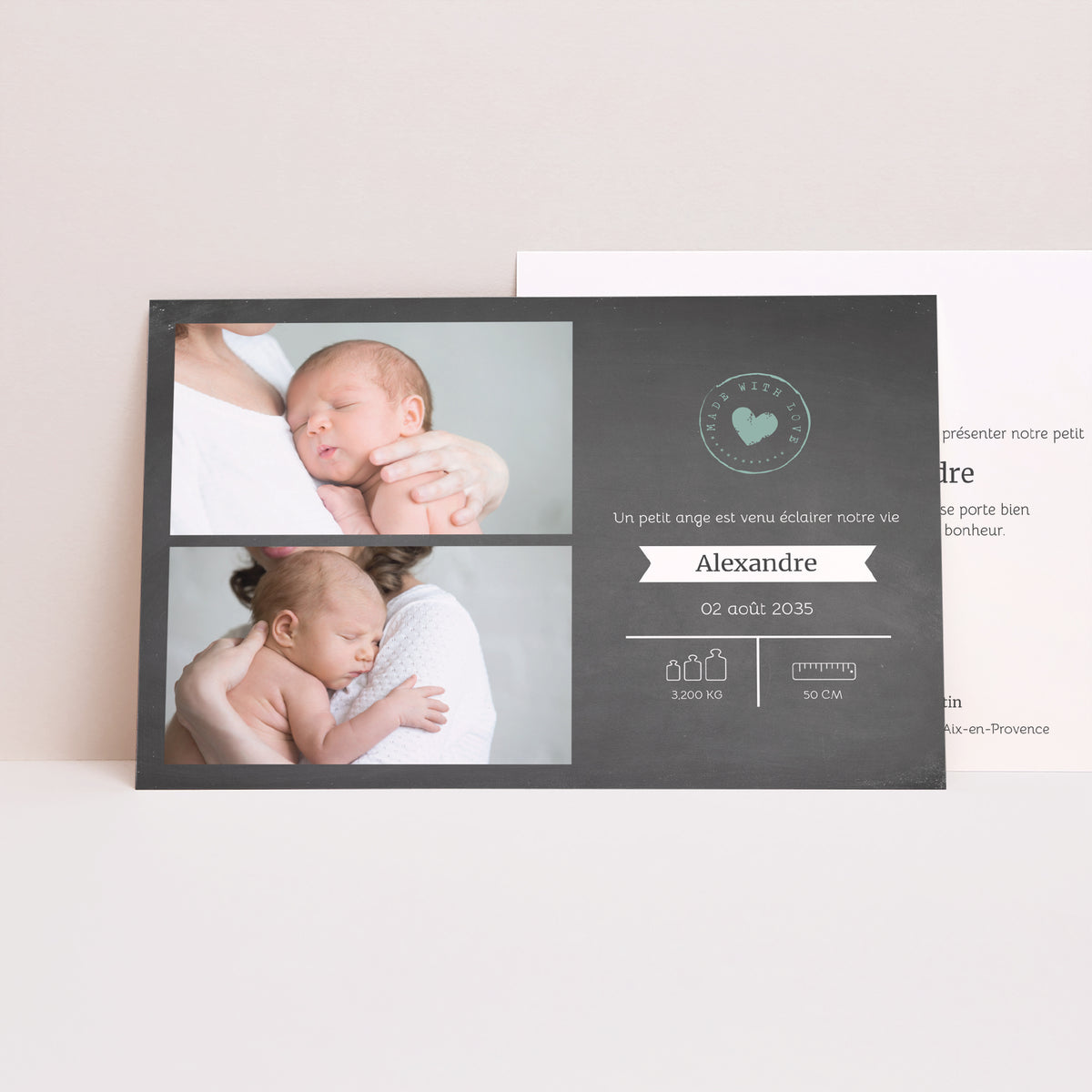Faire-part Naissance Paysage Tableau Ardoise & Coeur photo N° 1