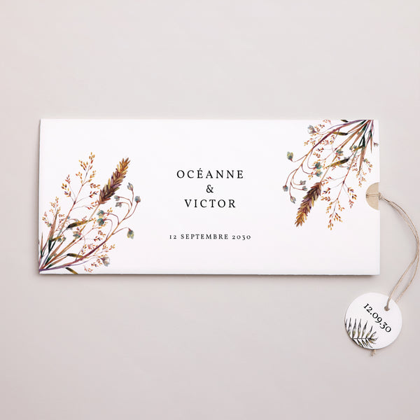 Faire-part Mariage Pochette 2 cartes, étiquette Brindilles Champêtre photo