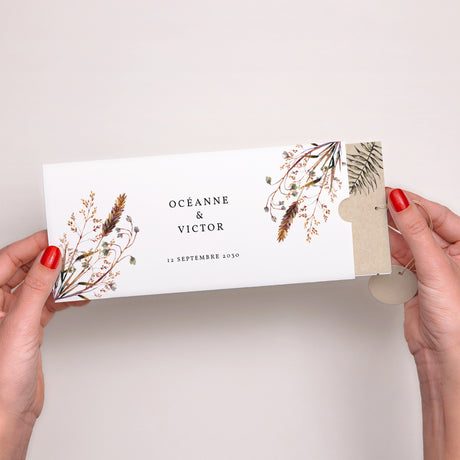 Faire-part Mariage Pochette 2 cartes, étiquette Brindilles Champêtre