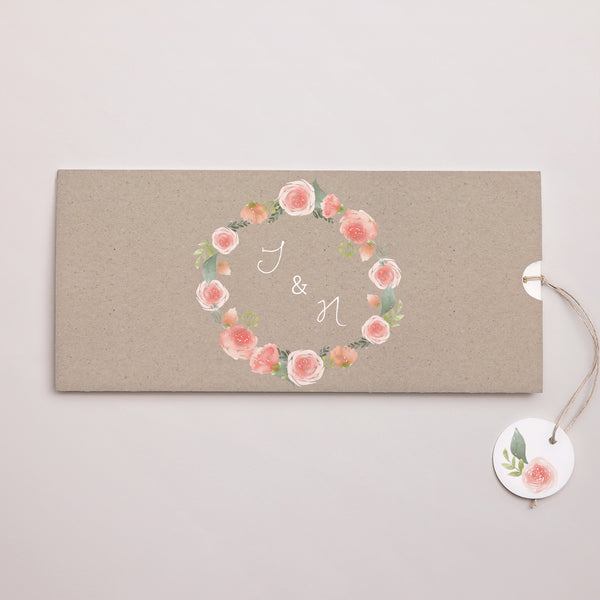 Faire-part Mariage Pochette 2 cartes, étiquette Couronne Champêtre photo