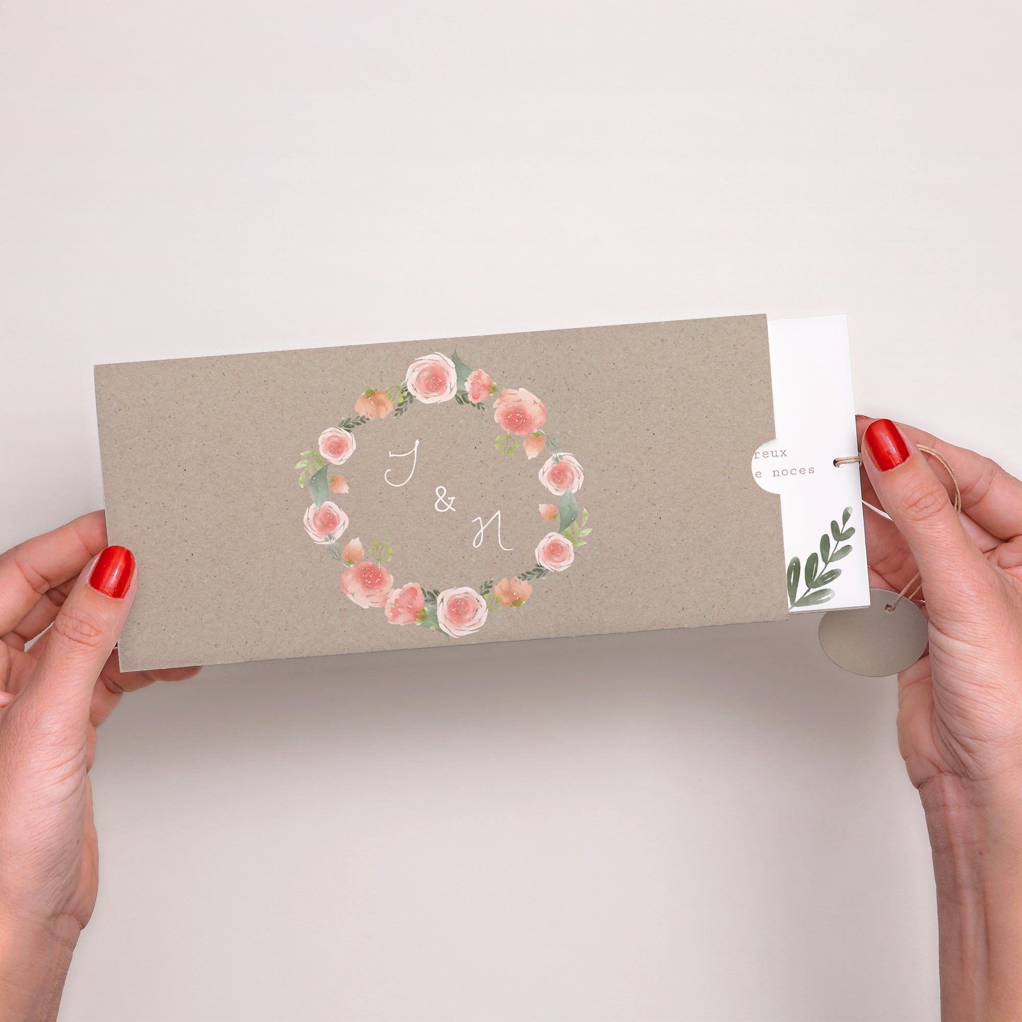Faire-part Mariage Pochette 2 cartes, étiquette Couronne Champêtre photo N° 2
