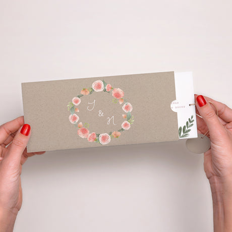 Faire-part Mariage Pochette 2 cartes, étiquette Couronne Champêtre