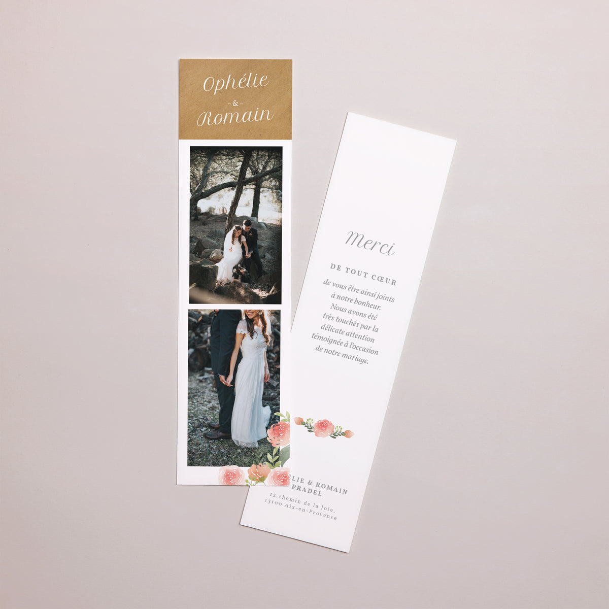 Remerciements Mariage Marque-page Couronne Florale photo N° 1