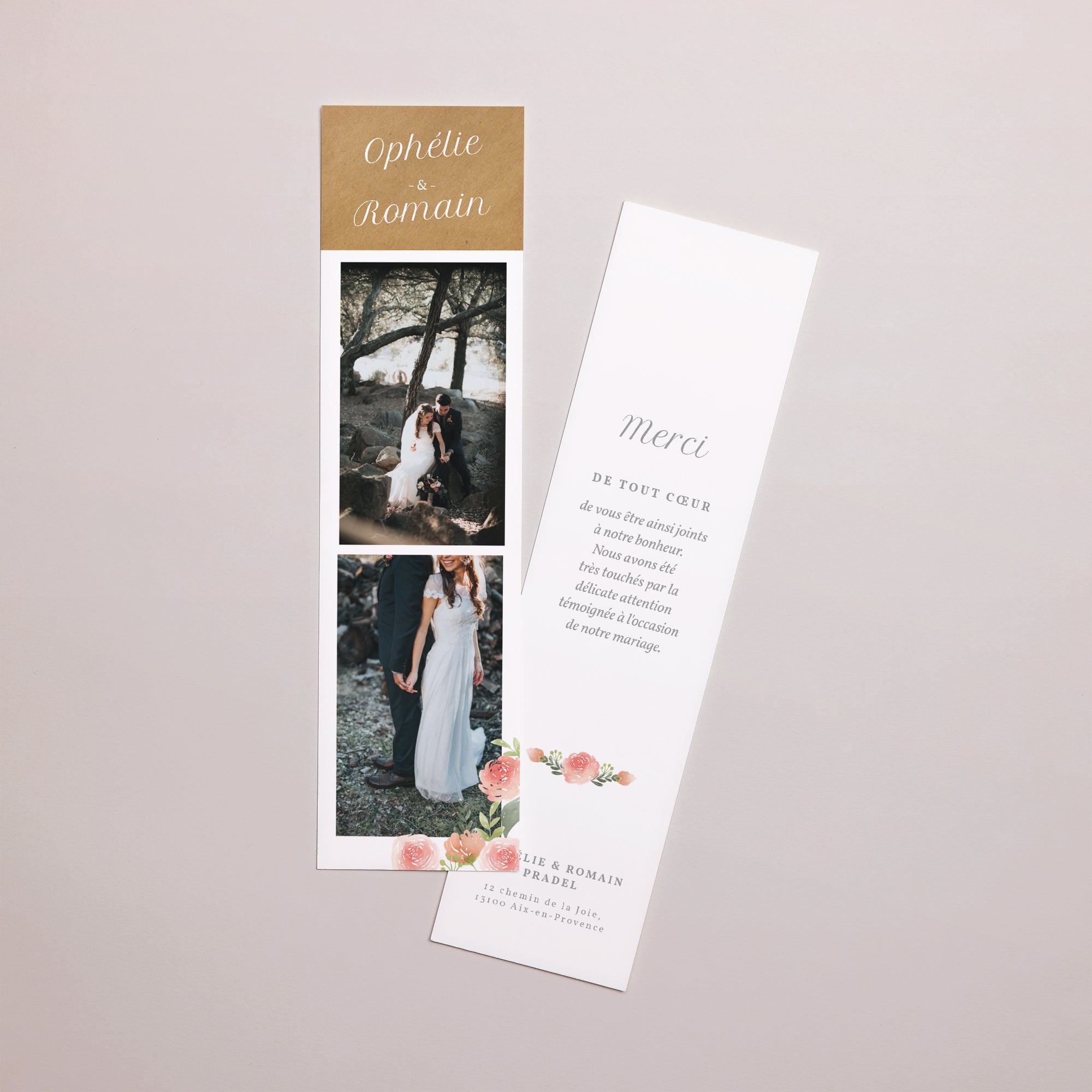 Remerciements Mariage Marque-page Couronne Florale photo N° 1