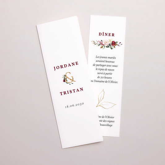 Faire-part Mariage Marque-page photo Fleurs Marsala photo