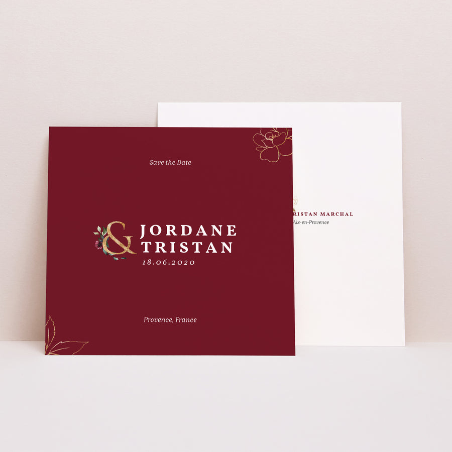 Save the date Mariage Carré Fleurs Marsala photo