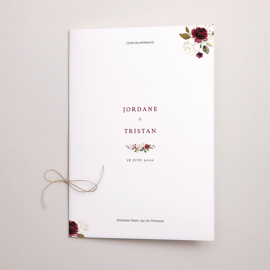 Livret de messe Mariage Double volet Fleurs Marsala photo
