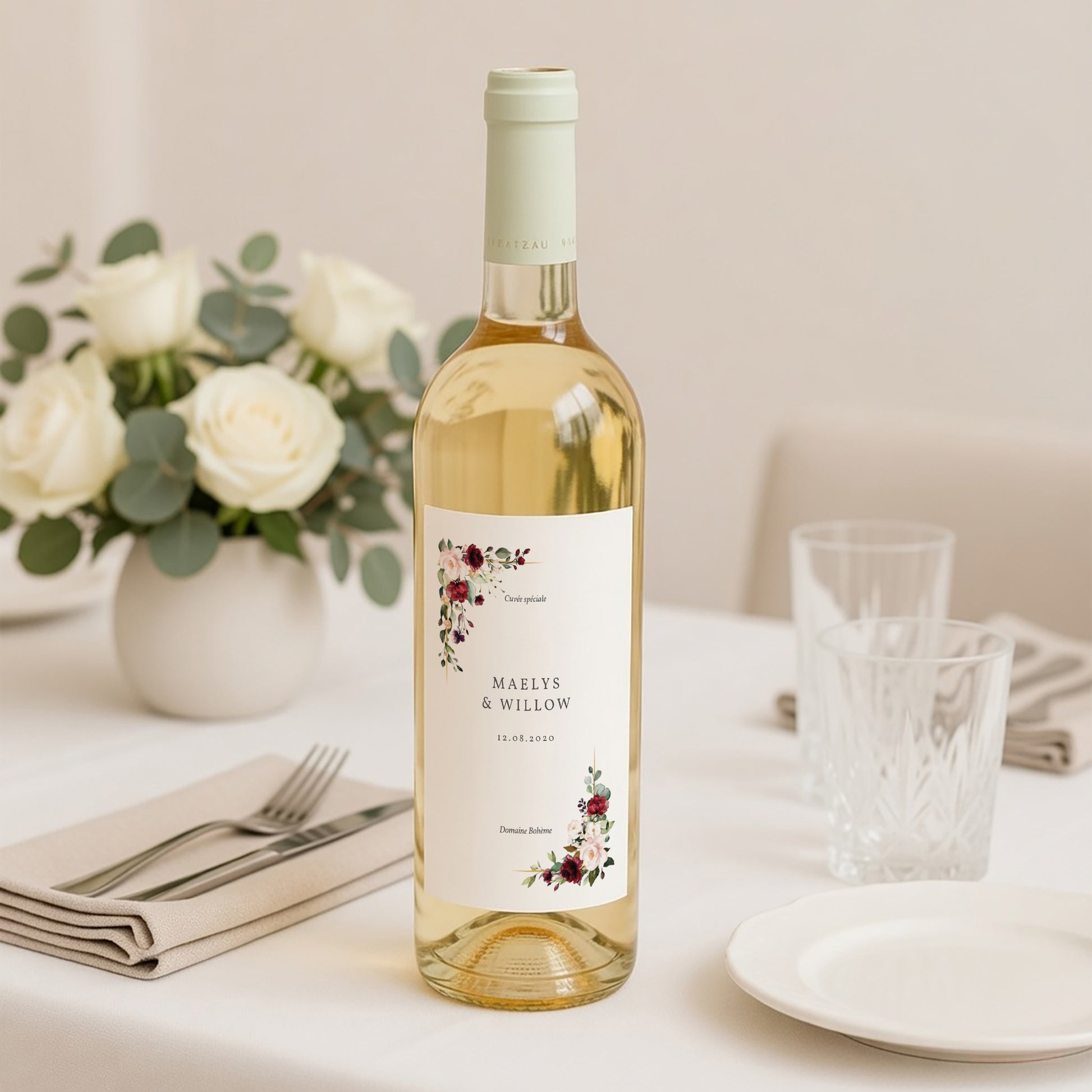 Etiquette bouteille Mariage Portrait Couronne Marsala photo N° 2