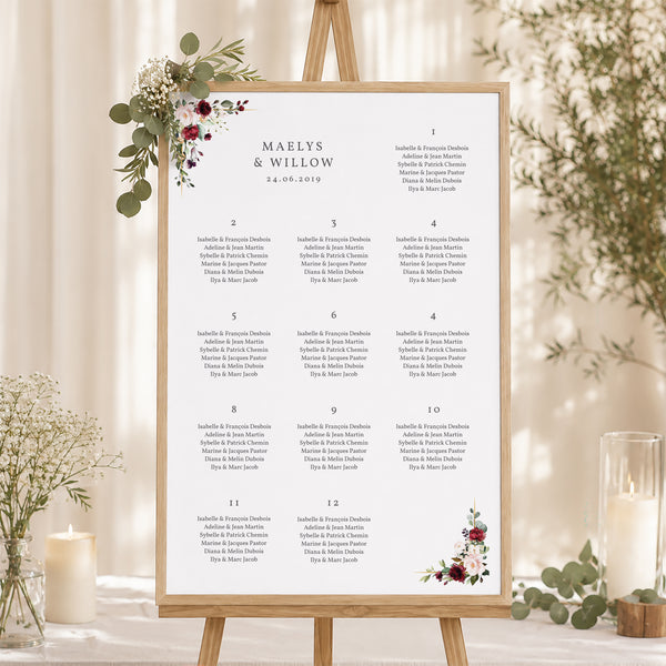 Plan de table Mariage Portrait 60 x 90 cm Couronne Marsala photo