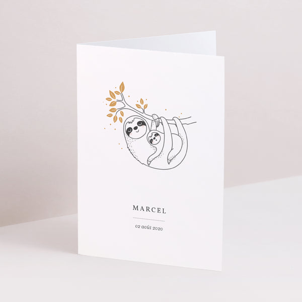 Faire-part Naissance Double volet portrait Petit paresseux photo