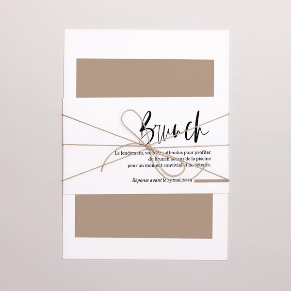 Faire-part Mariage 3 cartes, ruban Effet Brush photo